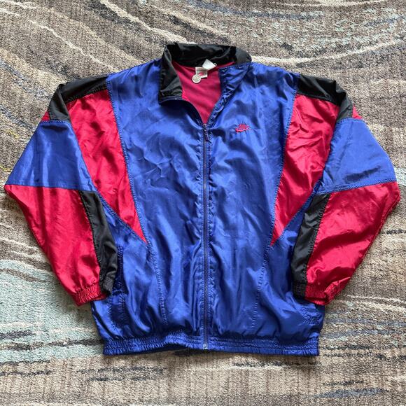 Men's Vintage 90s Nike Red Purple Nylon Zip Up Windbreaker Track Jacket Sz Large